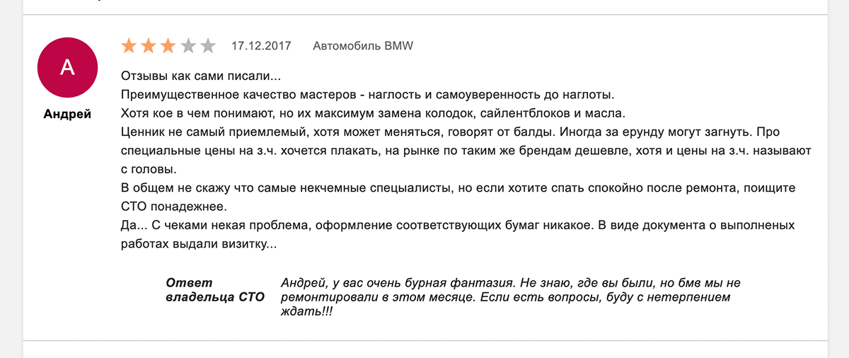 Возможность ответа на отзывы клиентов